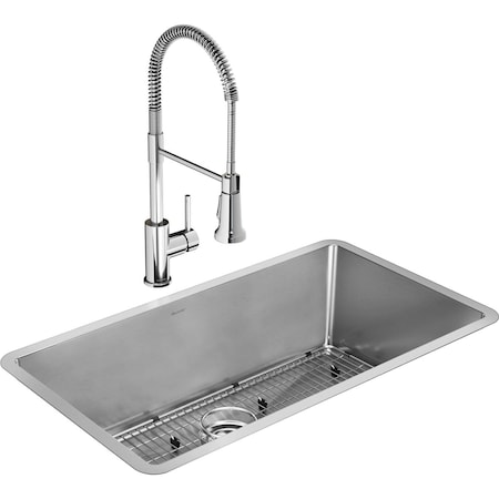 Elkay Crosstown 16 Gauge Stainless Steel 32-1/2" x 18" x 10" Single Bowl Undermount Sink Kit with Faucet EFRU311610TFC
